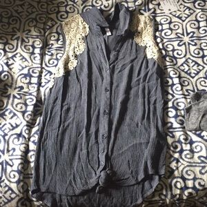 Denim Blue Lace Knot Top